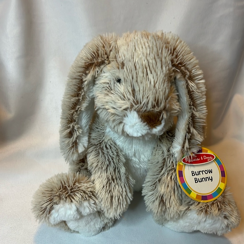 NWT Melissa & Doug Burrow Bunny Plush Stuffed Animal Tan White